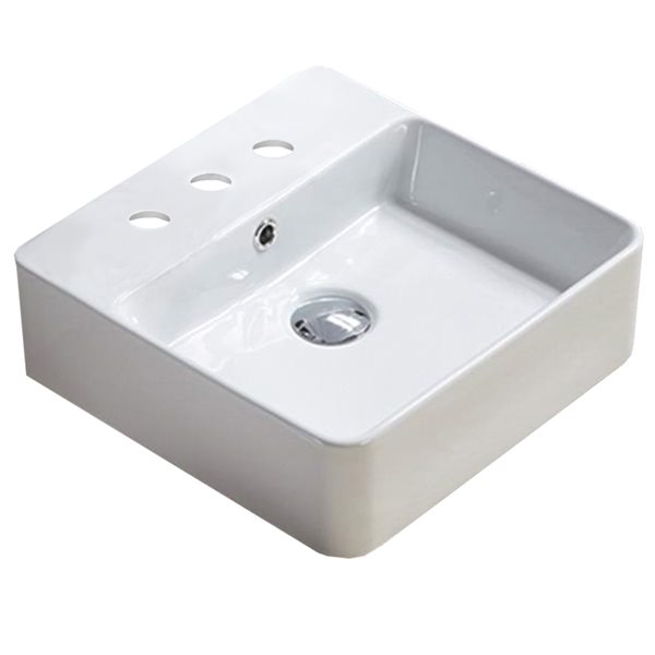 American Imaginations White Square Ceramic Vessel Bathroom Sink - Overflow Drain Included (15-in x 15-in)