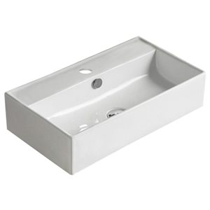 American Imaginations White Ceramic Rectangular Vessel Bathroom Sink - Overflow Drain Included (12.6-in x 21.7-in)