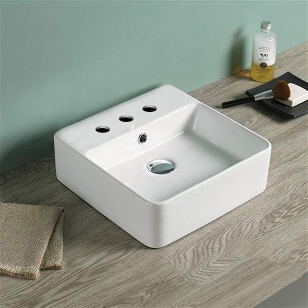 American Imaginations Square White Ceramic Vessel Bathroom Sink - Overflow Drain Included (16-in x 16-in)