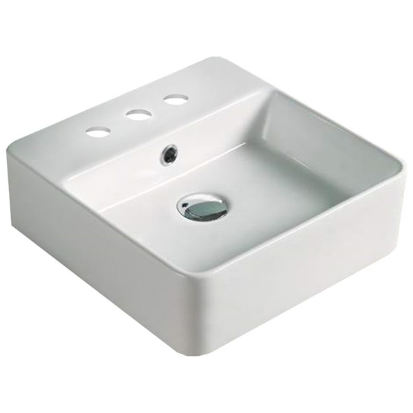 American Imaginations Square White Ceramic Vessel Bathroom Sink - Overflow Drain Included (16-in x 16-in)
