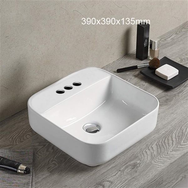 American Imaginations 15.4-in x 15.4-in White Ceramic Vessel Square Bathroom Sink