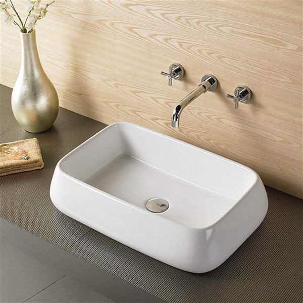 American Imaginations White Rectangular Ceramic Vessel Bathroom Sink (16.14-in x 24-in)
