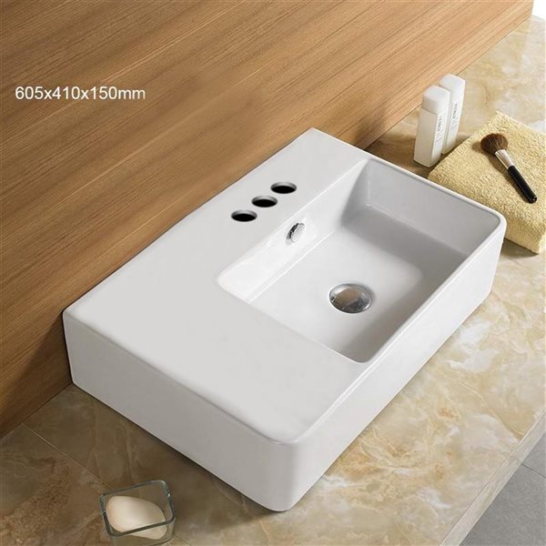 American Imaginations White Ceramic Vessel Rectangular Bathroom Sink with Overflow Drain (16.1-in x 23.8-in)