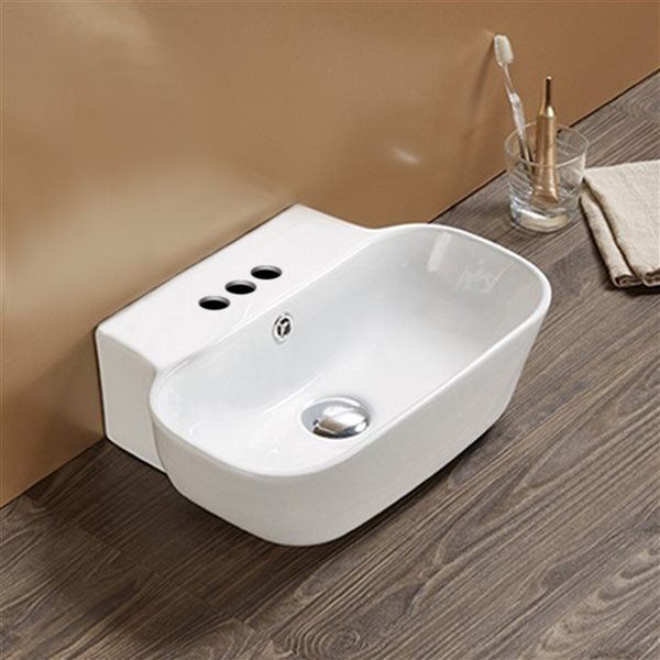 American Imaginations White Ceramic Rectangular Wall-Mount Bathroom Sink - Overflow Drain Included (12.2-in x 16.34-in)