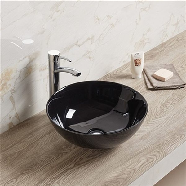 American Imaginations 14.09-in x 14.09-in Black Round Ceramic Vessel Bathroom Sink
