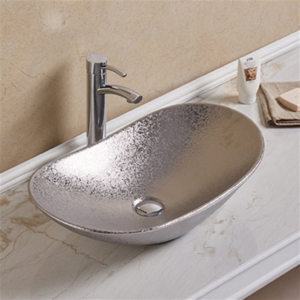 American Imaginations Silver Ceramic Vessel Oval Bathroom Sink (14.17-in x 24.21-in)