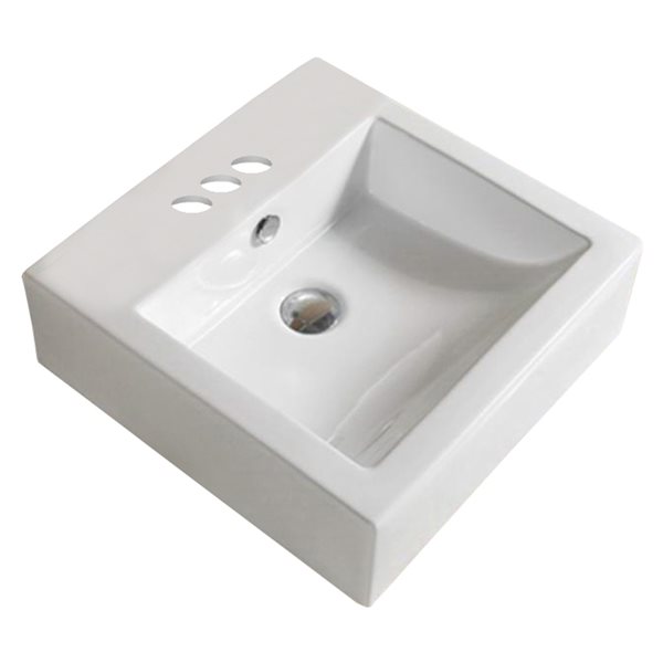 American Imaginations White Square Ceramic Vessel Bathroom Sink - Overflow Drain Included (18.3-in x 18.3-in)