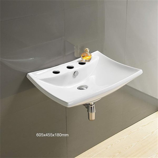 American Imaginations Rectangular White Ceramic Wall-Mount Bathroom Sink - Overflow Drain Included (17.9-in x 23.8-in)