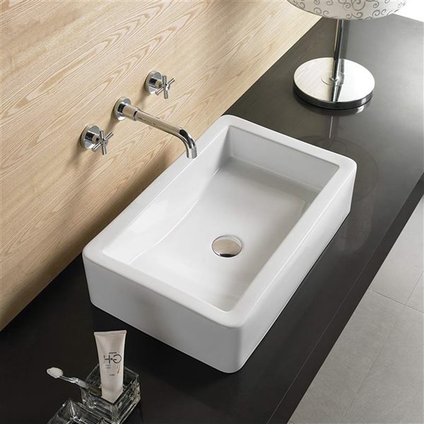 American Imaginations Rectangular White Ceramic Vessel Bathroom Sink (15.4-in x 23.6-in)