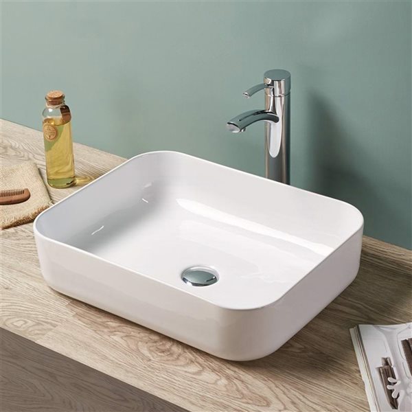 American Imaginations Rectangular White Ceramic Vessel Bathroom Sink (15.4-in x 19.7-in)