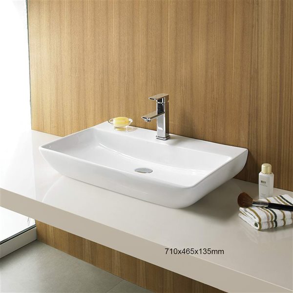 American Imaginations White Ceramic Rectangular Vessel Bathroom Sink (18.3-in x 28-in)
