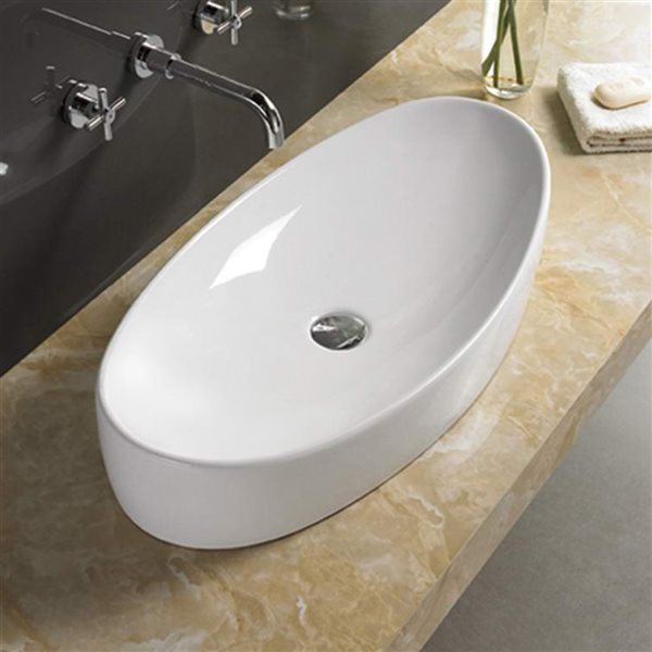 American Imaginations Oval White Ceramic Vessel Bathroom Sink (15.4-in x 31-in)