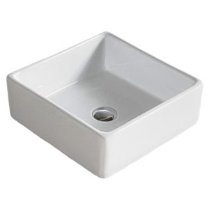 American Imaginations White Ceramic Vessel Square Bathroom Sink (15-in x 15-in)
