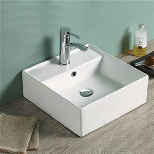 American Imaginations 16-in x 16-in White Ceramic Vessel Square Bathroom Sink - Overflow Drain Included
