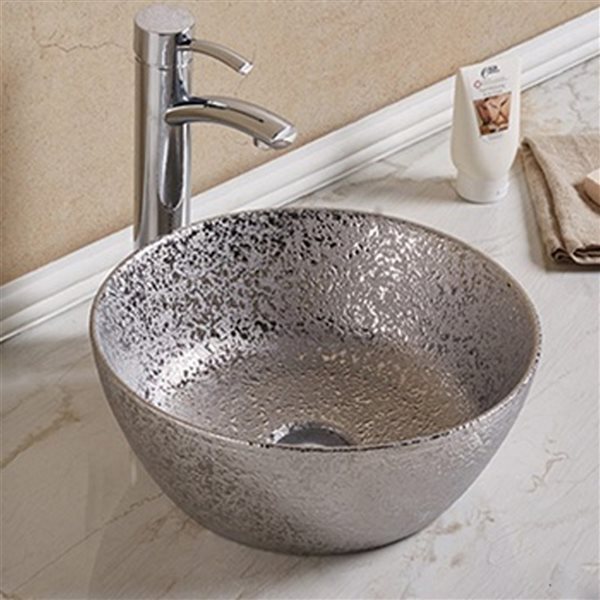 American Imaginations Silver Ceramic Vessel Round Bathroom Sink (14.09-in x 14.09-in)
