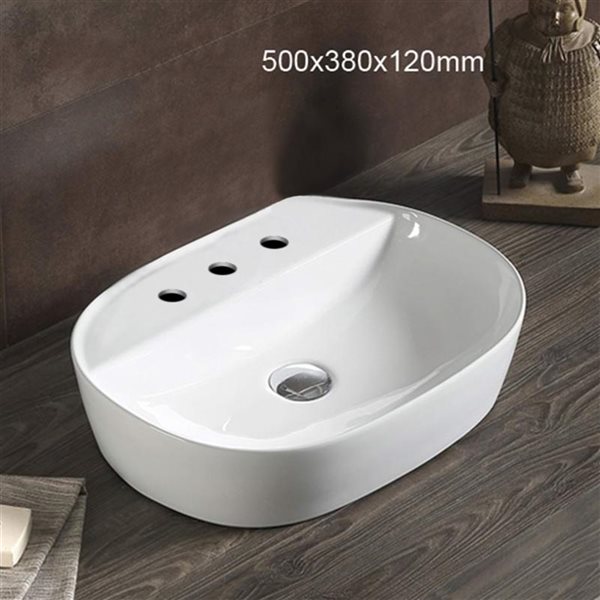 American Imaginations Oval White Ceramic Vessel Bathroom Sink (15-in x 19.7-in)