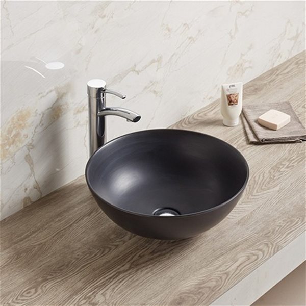 American Imaginations Black Ceramic Vessel Round Bathroom Sink (16.34in x 16.34in) AI999