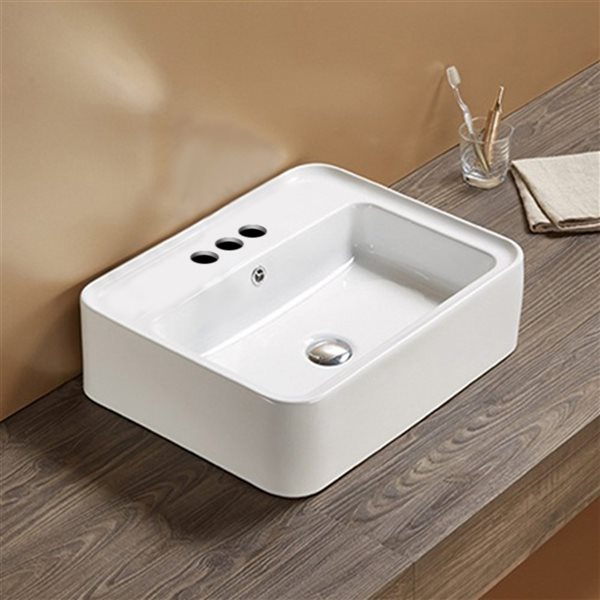 American Imaginations Rectangular White Ceramic Vessel Bathroom Sink - Overflow Drain Included (16.73-in x 20.9-in)