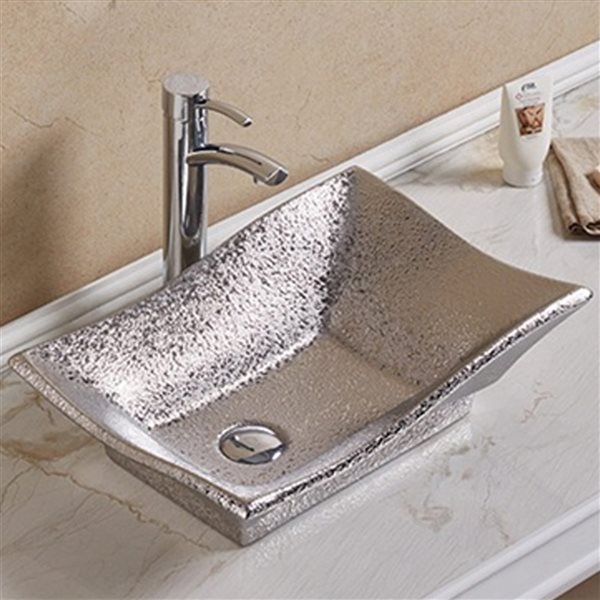 American Imaginations Silver Ceramic Vessel Rectangular Bathroom Sink (14.17-in x 20.08-in)