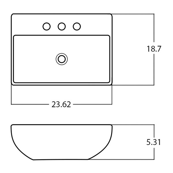 American Imaginations Rectangular Silver Ceramic Vessel Bathroom Sink (18.7-in x 23.62-in)