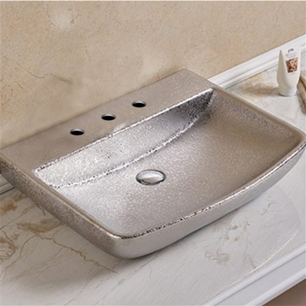 American Imaginations Rectangular Silver Ceramic Vessel Bathroom Sink (18.7-in x 23.62-in)