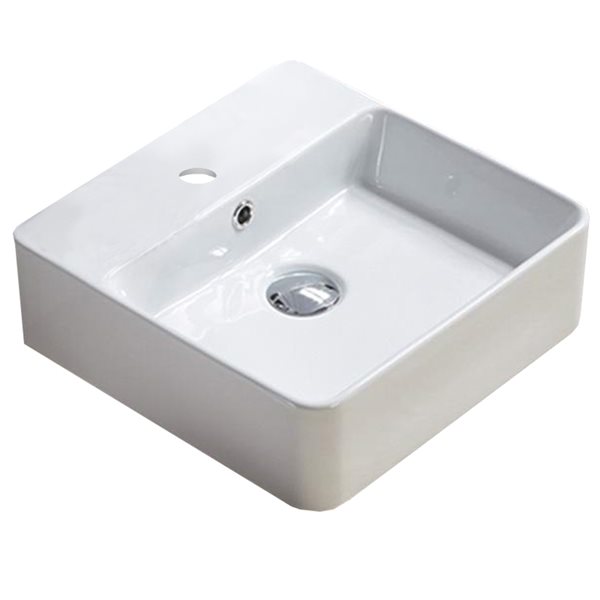 American Imaginations Square White Ceramic Vessel Bathroom Sink with Overflow Drain (15-in x 15-in)