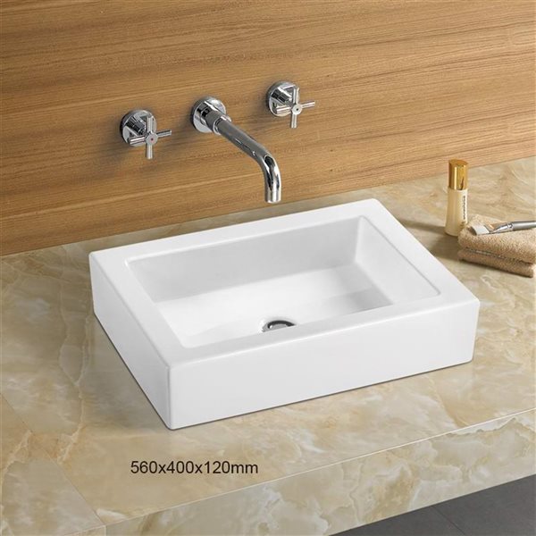 American Imaginations Rectangular White Ceramic Vessel Bathroom Sink (15.7-in x 22-in)