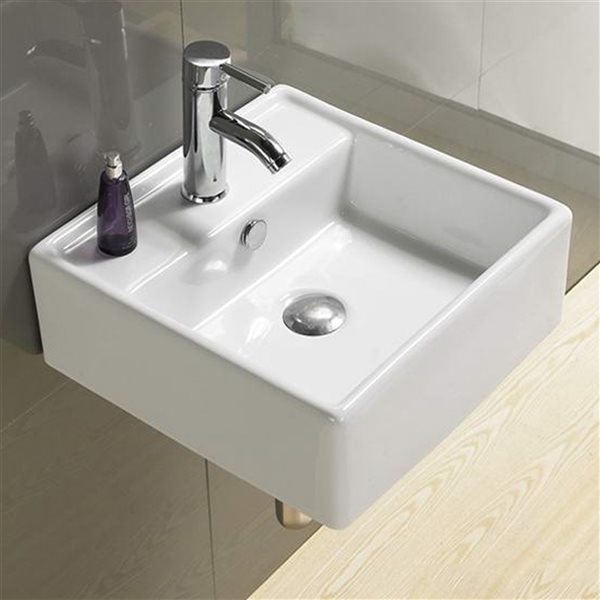 American Imaginations White Ceramic Wall-Mount Square Bathroom Sink - Overflow Drain Included (18.1-in x 18.1-in)