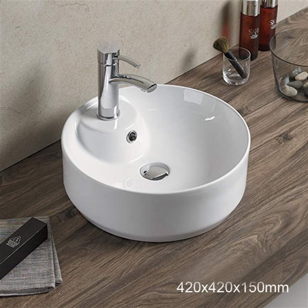 American Imaginations White Ceramic Vessel Round Bathroom Sink - Overflow Drain Included (16.5-in x 16.5-in)