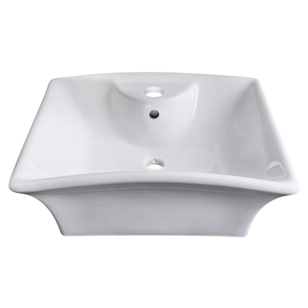 American Imaginations White Rectangular Ceramic Vessel Bathroom Sink with Overflow Drain, Drain and Faucet (16.25-in x 19.5-in)