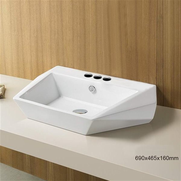 American Imaginations White Rectangular Ceramic Vessel Bathroom Sink - Overflow Drain Included (18.3-in x 27.2-in)