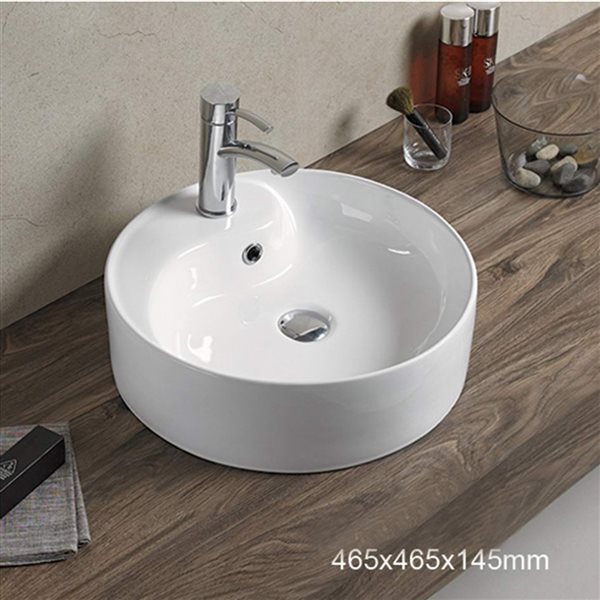 American Imaginations White Ceramic Vessel Round Bathroom Sink - Overflow Drain Included (18.3-in x 18.3-in)