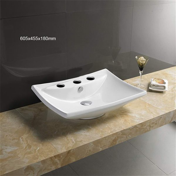 American Imaginations Rectangular White Ceramic Vessel Bathroom Sink - Overflow Drain Included (17.9-in x 23.8-in)