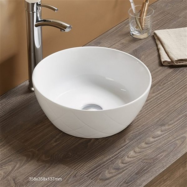 American Imaginations White Ceramic Vessel Round Bathroom Sink (16.34-in x 16.34-in)