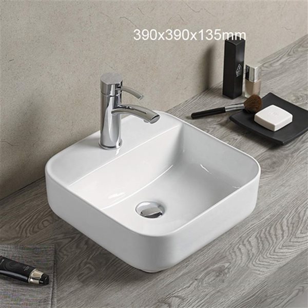 American Imaginations White Ceramic Vessel Square Bathroom Sink (15.4-in x 15.4-in)