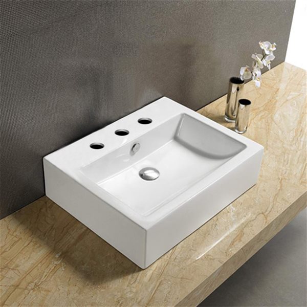 American Imaginations Rectangular White Ceramic Vessel Bathroom Sink - Overflow Drain Included (17.7-in x 22.8-in)