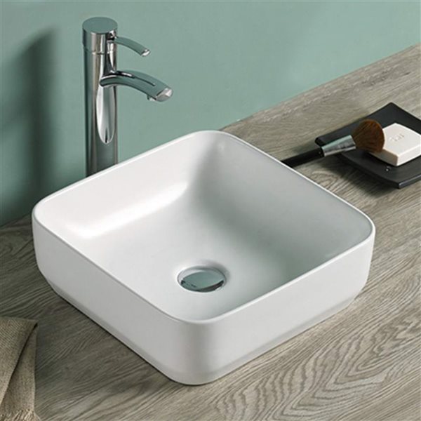 American Imaginations Square White Ceramic Vessel Bathroom Sink (14.2-in x 14.2-in)