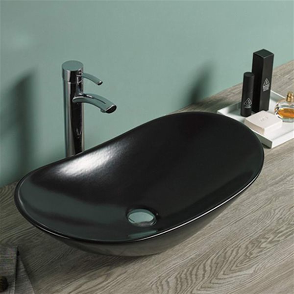 American Imaginations Oval Black Ceramic Vessel Bathroom Sink (14.2-in x 24.2-in)