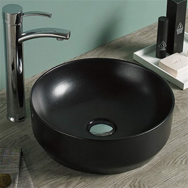 American Imaginations Black Ceramic Vessel Round Bathroom Sink (13.8-in x 13.8-in)