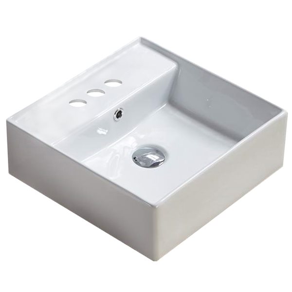 American Imaginations White Square Ceramic Vessel Bathroom Sink with Overflow Drain (16-in x 16-in)