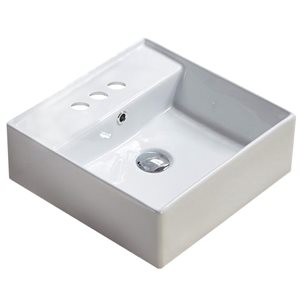 Vasque de salle de bain carrée en céramique blanche avec American Imaginations avec trop-plein (16 po x 16 po)