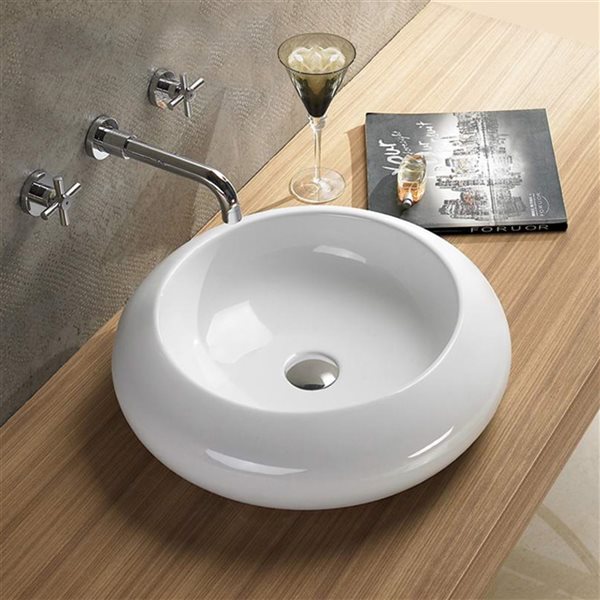 American Imaginations White Ceramic Vessel Round Bathroom Sink