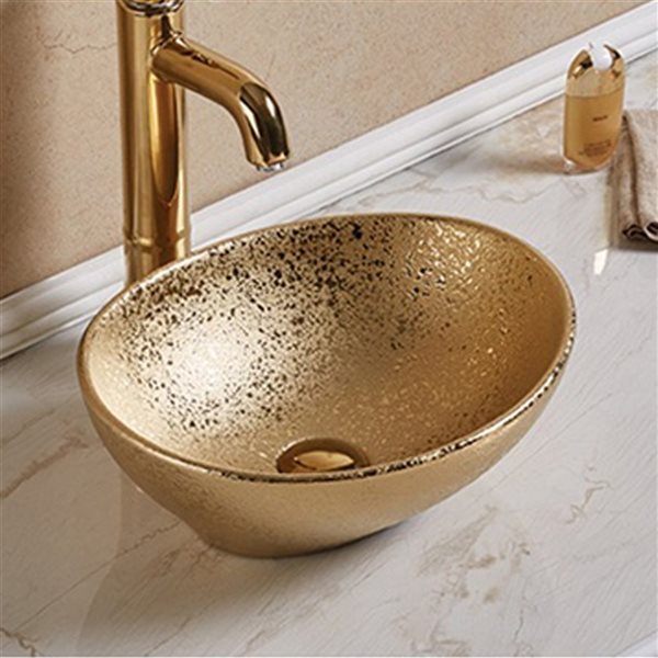 American Imaginations Gold Ceramic Vessel Oval Bathroom Sink (13-in x 15.94-in)