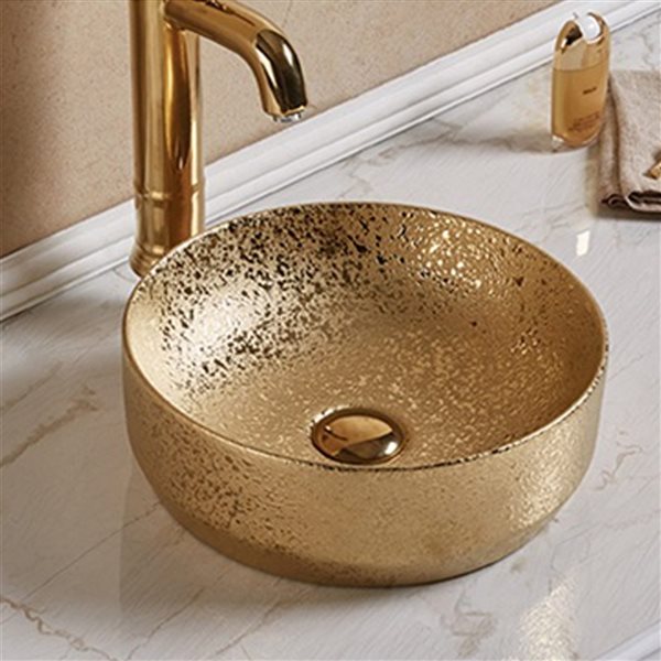 American Imaginations Gold Ceramic Vessel Round Bathroom Sink (13.98-in x 13.98-in)