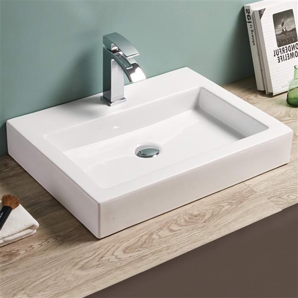 American Imaginations White Ceramic Rectangular Vessel Bathroom Sink (18.3-in x 24-in)