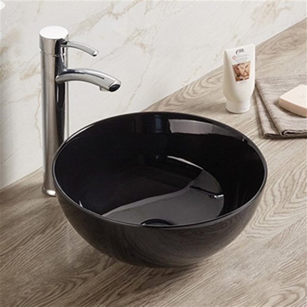 American Imaginations Black Ceramic Round Vessel Bathroom Sink (14.09-in x 14.09-in)