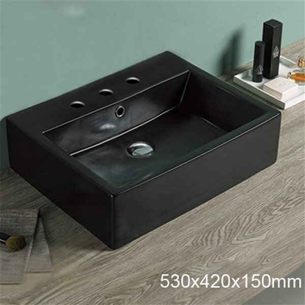 American Imaginations Rectangular Black Ceramic Vessel Bathroom Sink - Overflow Drain Included (16.5-in x 20.9-in)