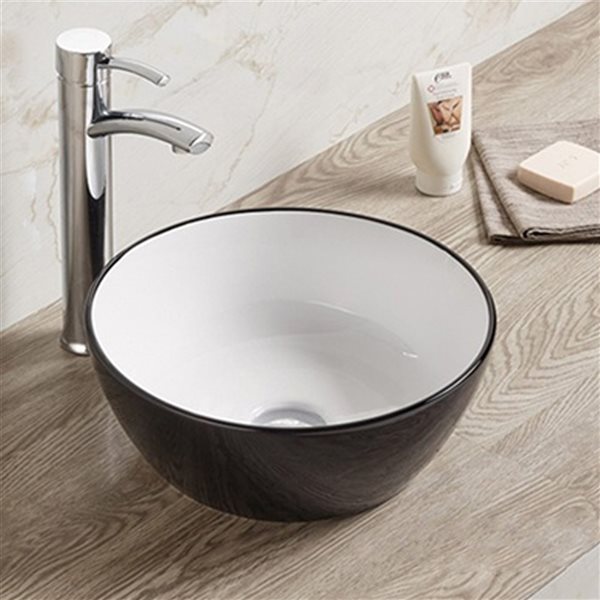 American Imaginations Black and White Ceramic Vessel Round Bathroom Sink (14.09-in x 14.09-in)