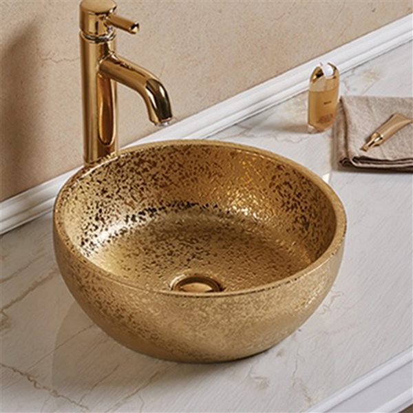 American Imaginations Gold Ceramic Vessel Round Bathroom Sink (16.14-in x 16.14-in)