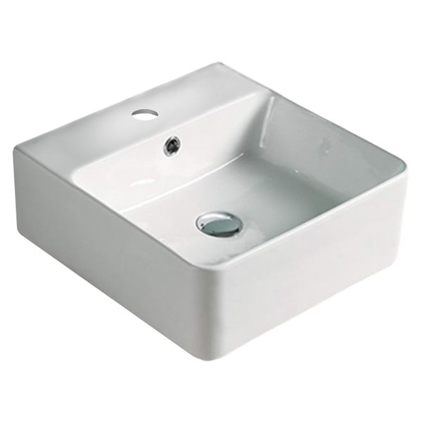 American Imaginations White Ceramic Rectangular Vessel Bathroom Sink - Overflow Drain Included (16.7-in x 15.7-in)